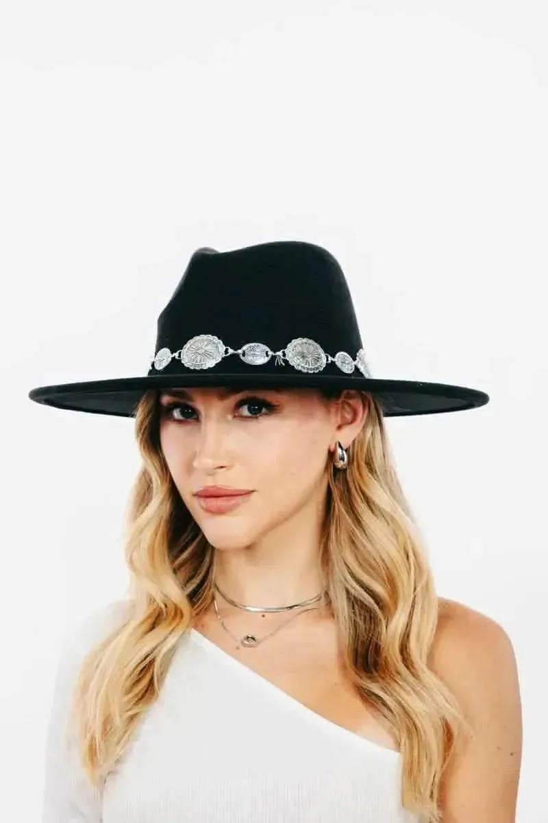 Fame Metal Trim Flat Brim Fedora Hat - Bad Moms Club