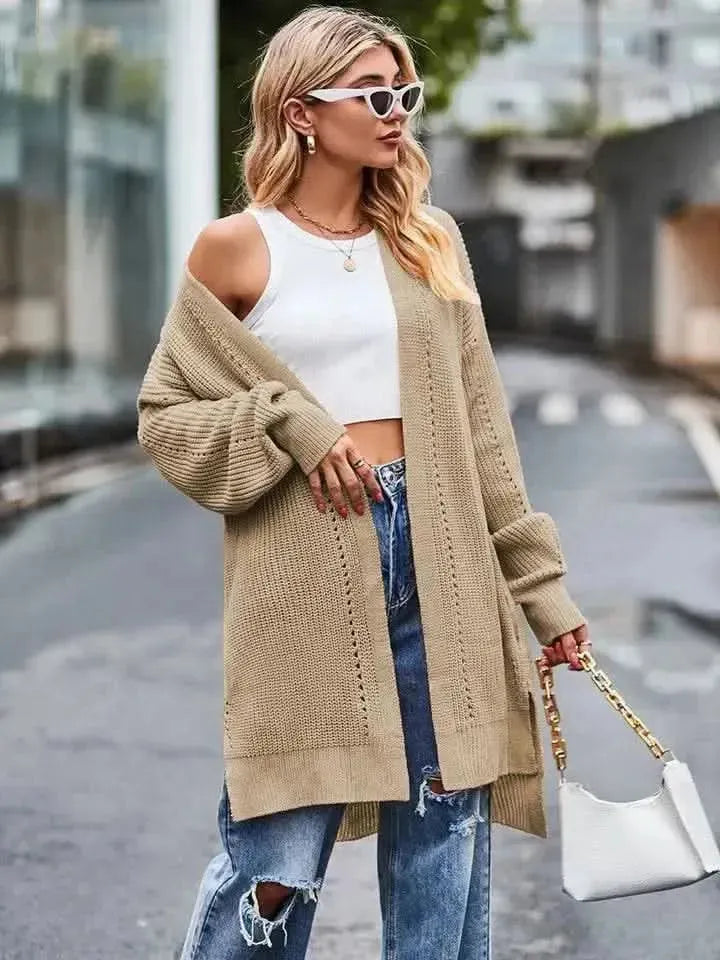 Long Sleeve Waffle-Knit Cardigan - Bad Moms Club