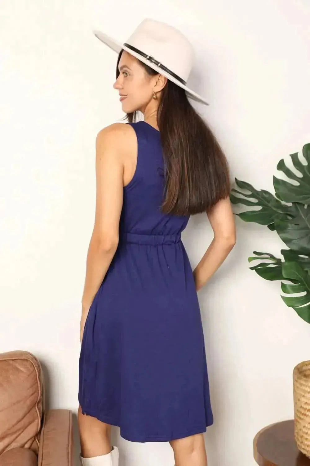 Double Take Button Front Empire Waist Sleeveless Slit Magic Dress - Bad Moms Club