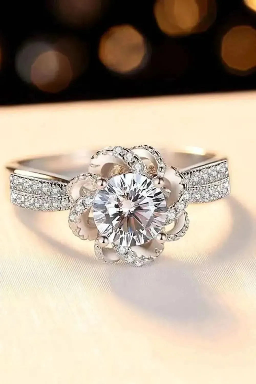 2 Carat Moissanite Floral Platinum-Plated Ring - Bad Moms Club