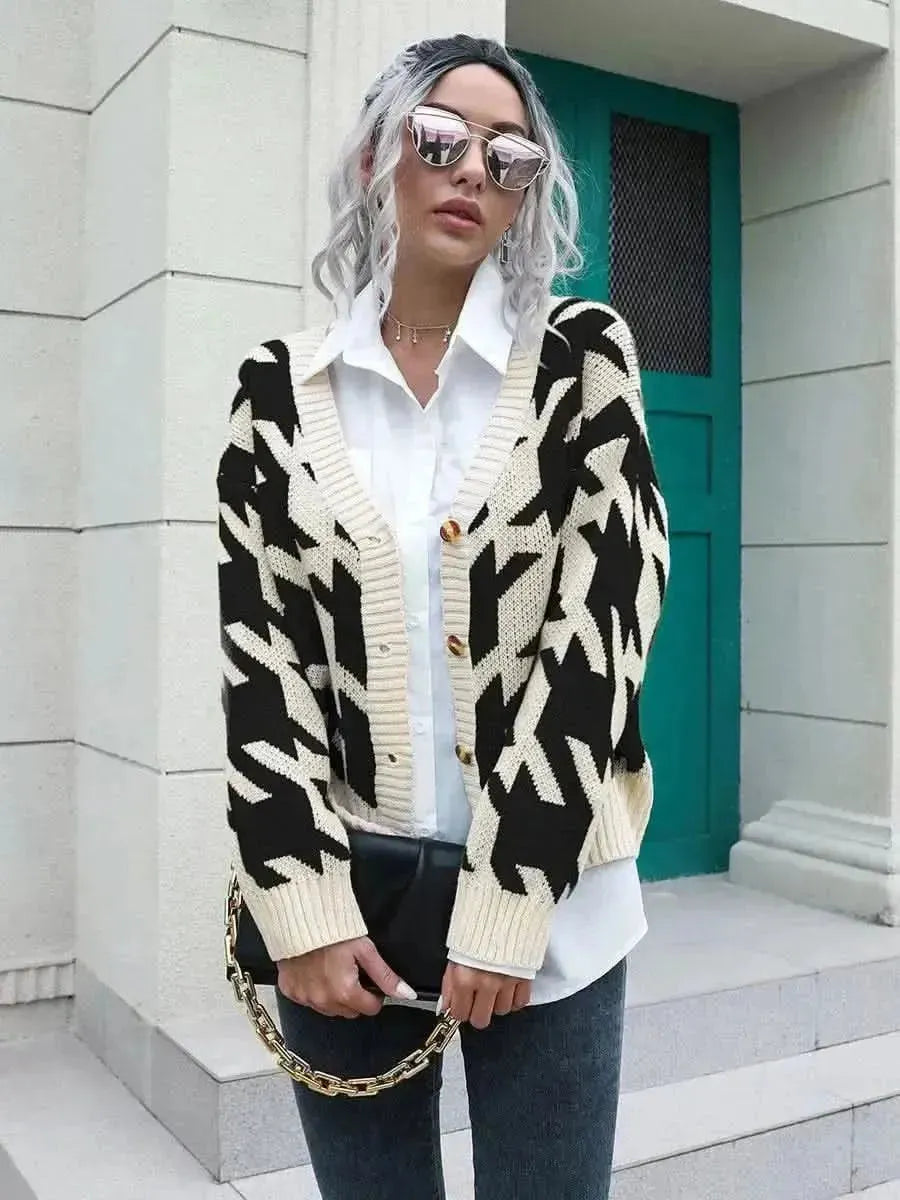 Houndstooth Button Down Cardigan - Bad Moms Club