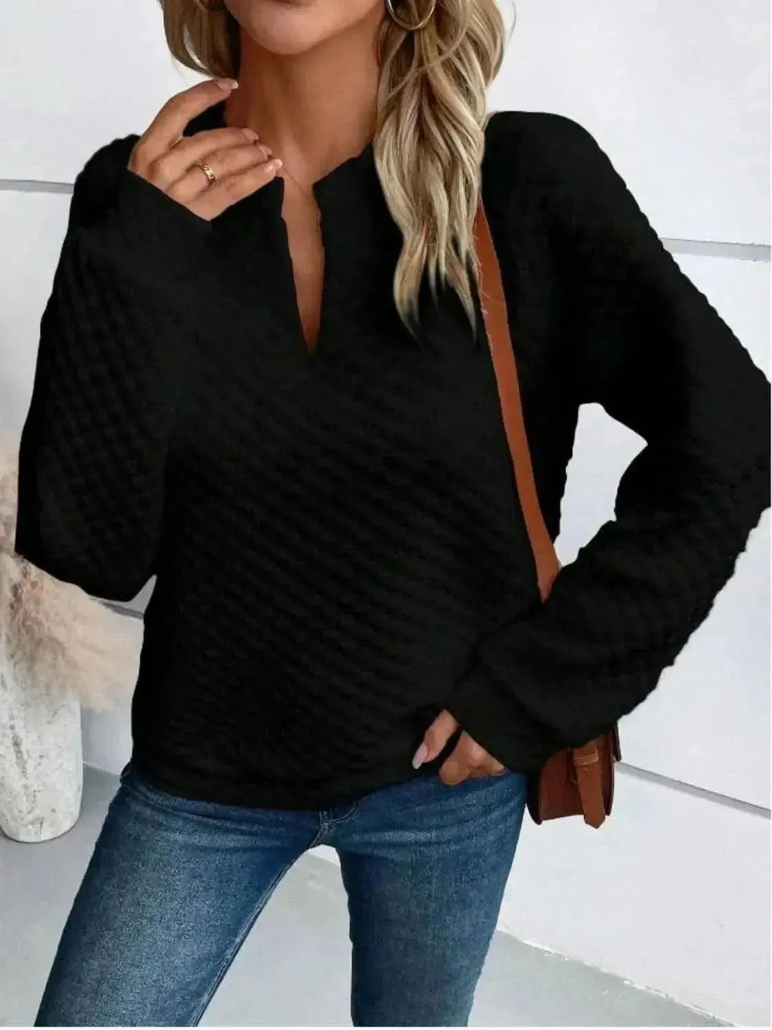 Notched Long Sleeve Sweatshirt - Bad Moms Club