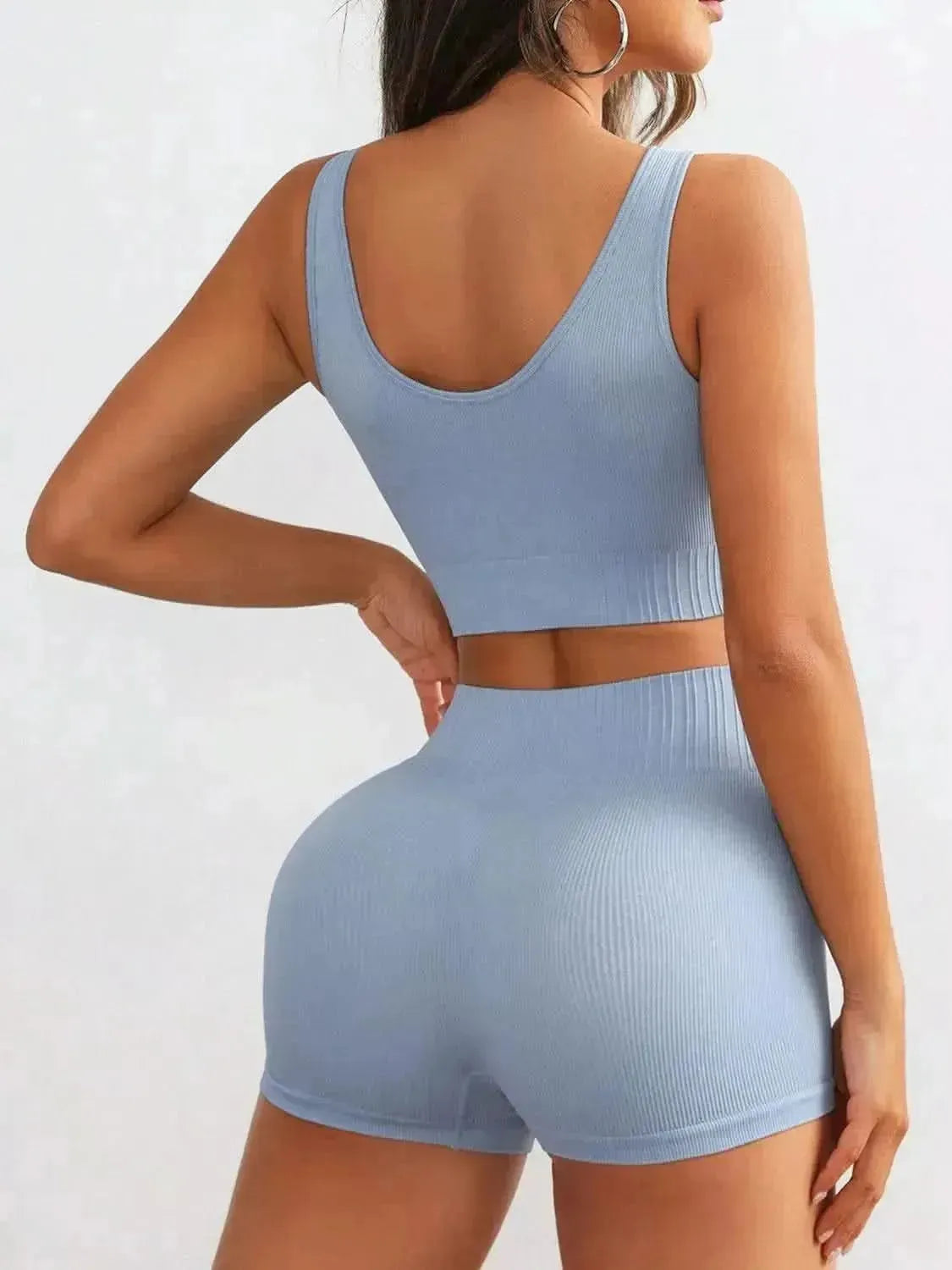Round Neck Wide Strap Top and Shorts Active Set - Bad Moms Club