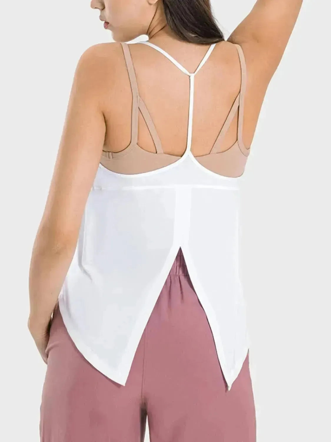 Slit Spaghetti Strap Scoop Neck Active Cami - Bad Moms Club