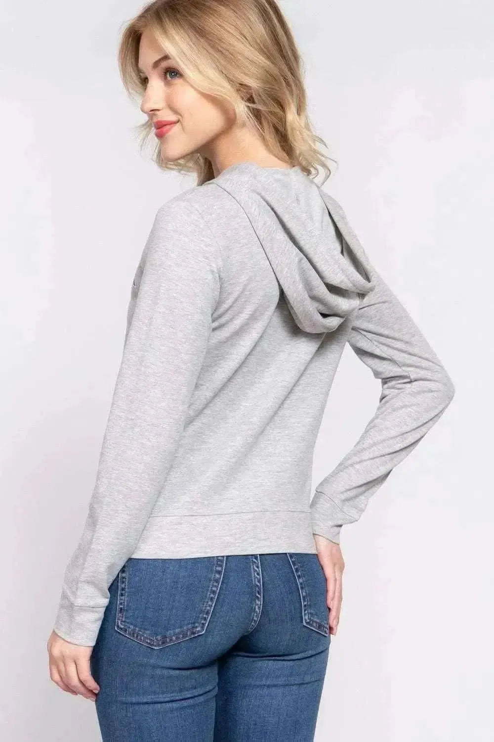 ACTIVE BASIC CALIFORNIA Zip Up Drawstring Long Sleeve Hoodie - Bad Moms Club
