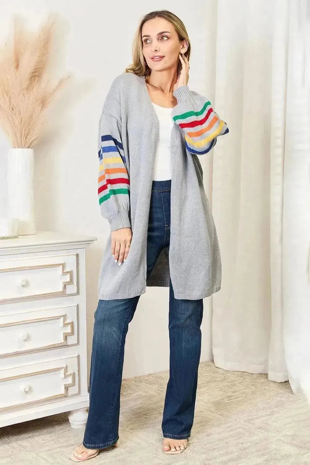 Multicolored Stripe Open Front Longline Cardigan - Bad Moms Club