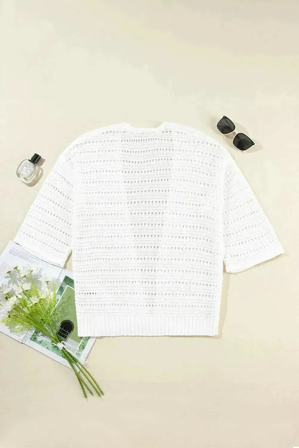 Openwork Open Front Long Sleeve Cardigan - Bad Moms Club