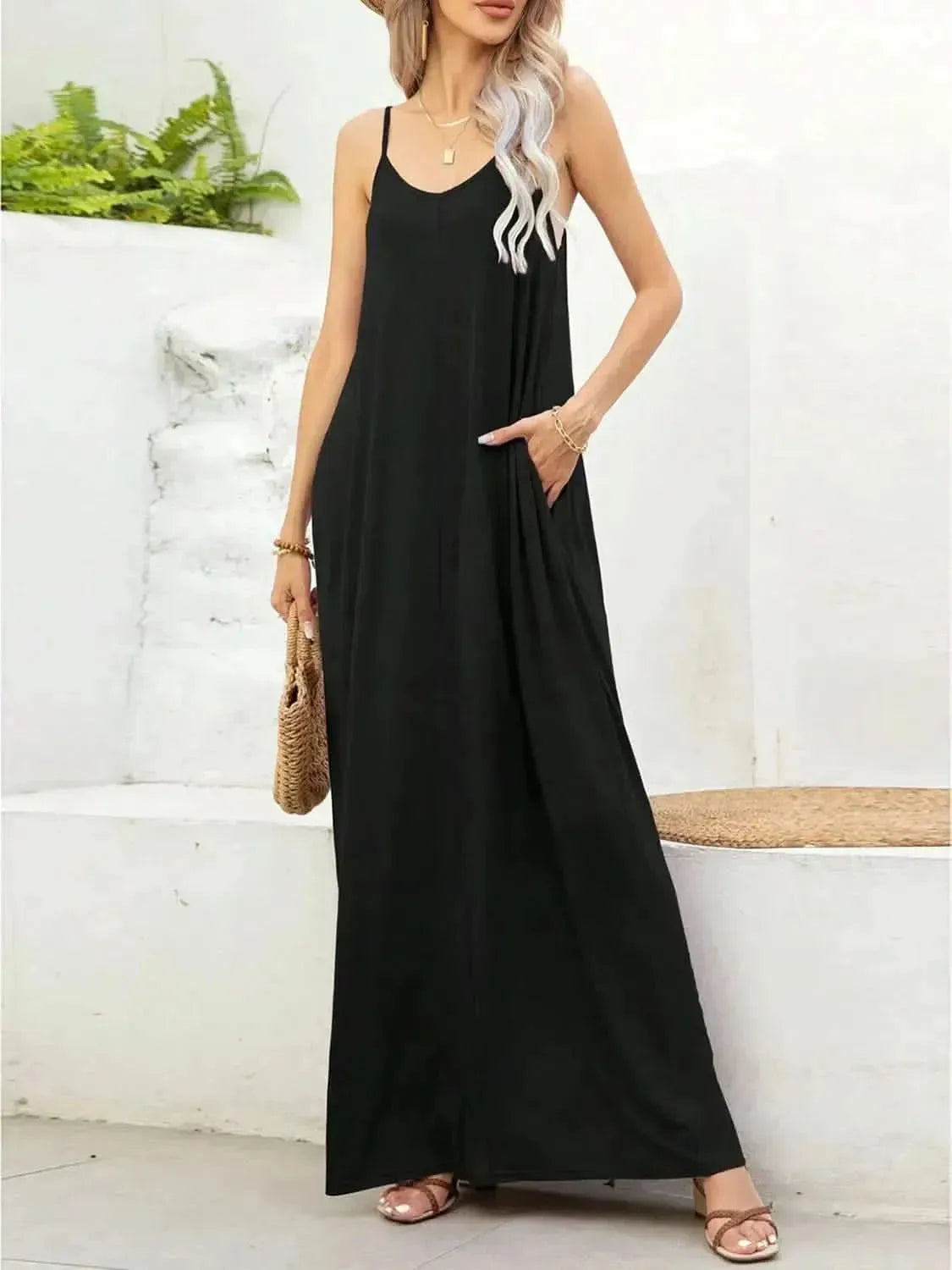 V-Neck Maxi Cami Dress with Pockets - Bad Moms Club
