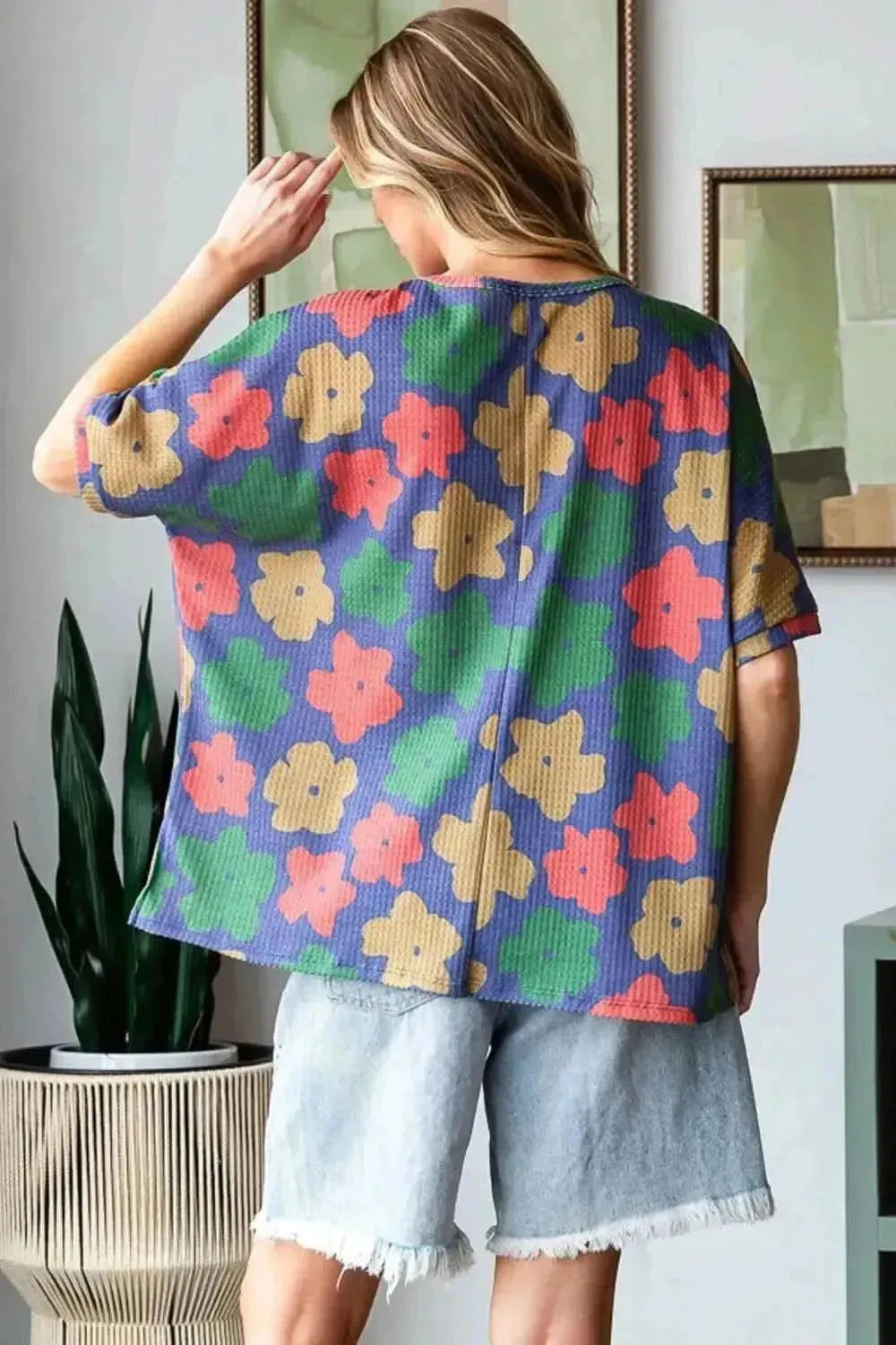 HOPELY Full Size Floral Round Neck Side Slit T-Shirt - Bad Moms Club
