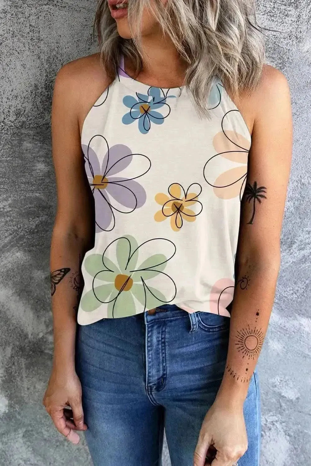 Printed Round Neck Tank - Bad Moms Club