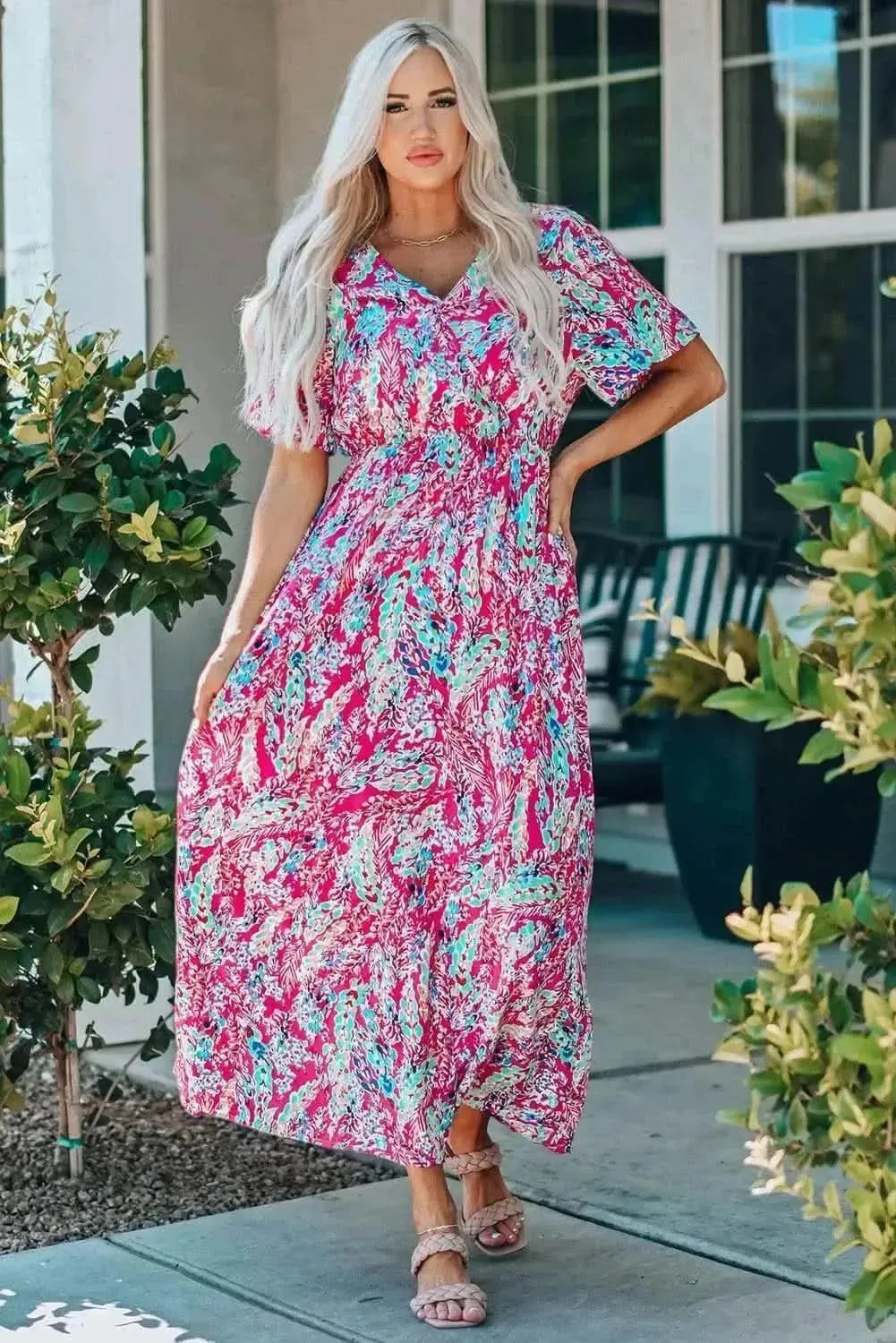 Multicolored V-Neck Maxi Dress - Bad Moms Club