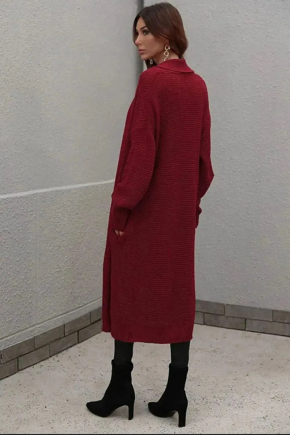 Waffle Knit Open Front Duster Cardigan With Pockets - Bad Moms Club