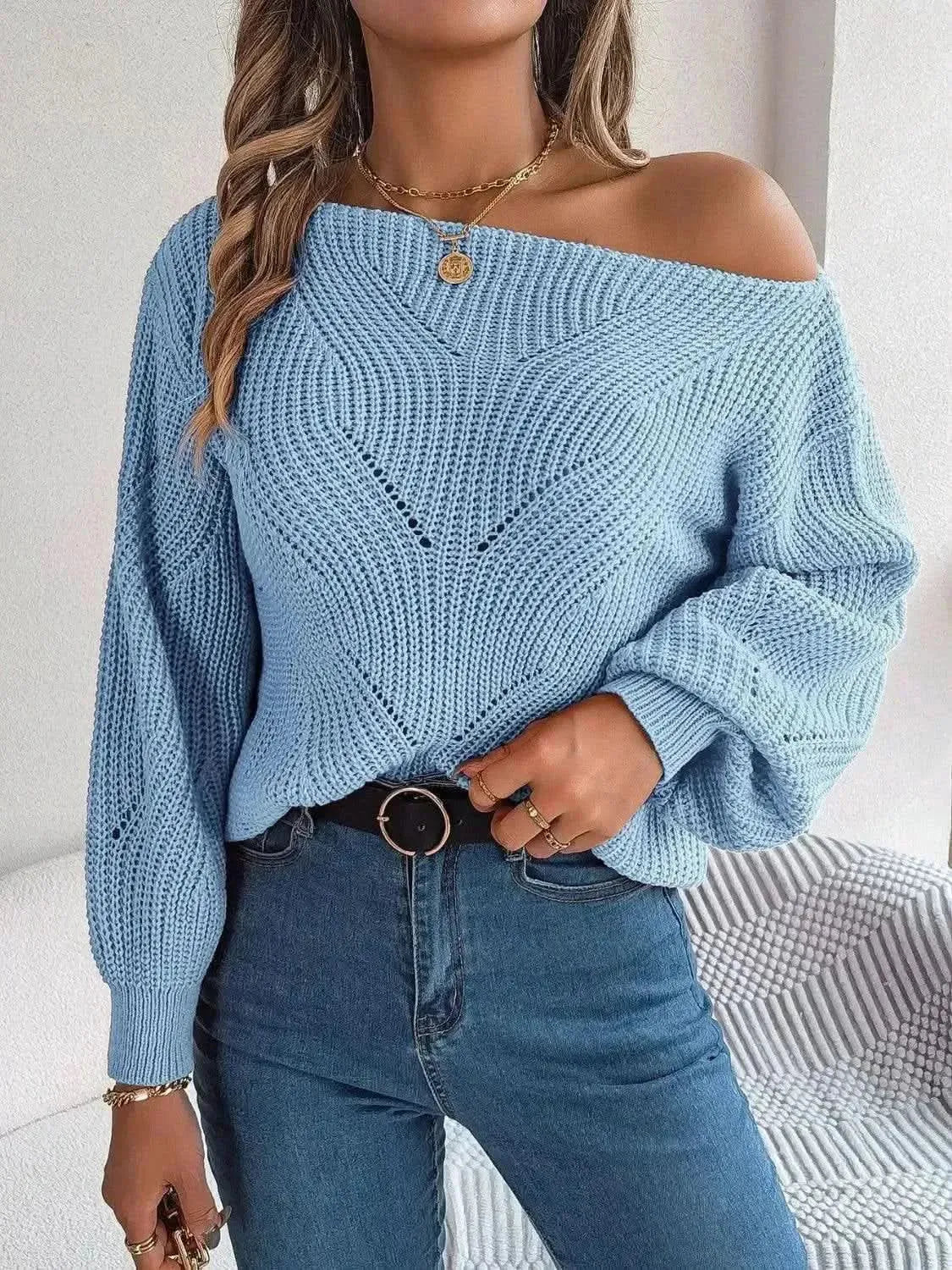 Openwork Long Sleeve Sweater - Bad Moms Club