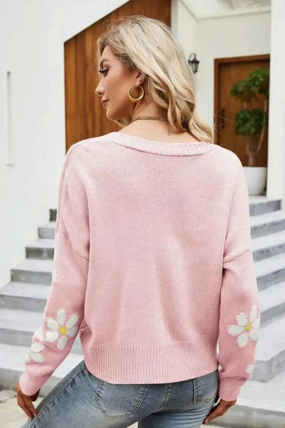Floral Ribbed Trim Drop Shoulder Cardigan - Bad Moms Club