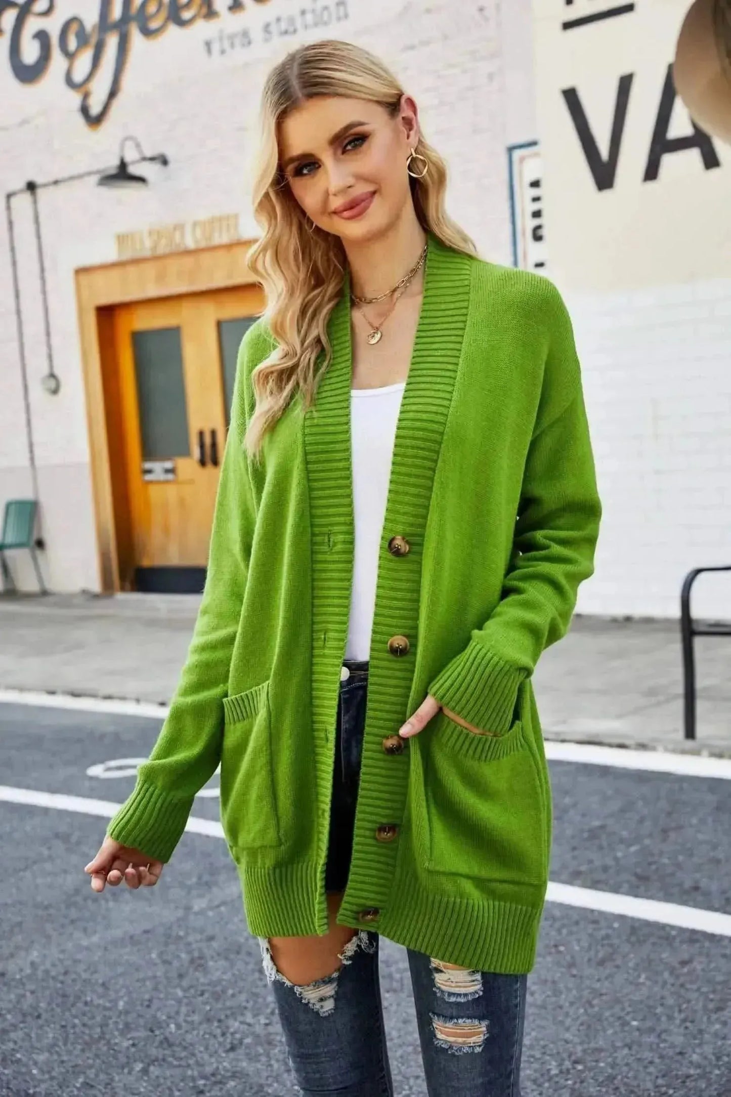 Ribbed Trim Dropped Shoulder Pocketed Cardigan - Bad Moms Club