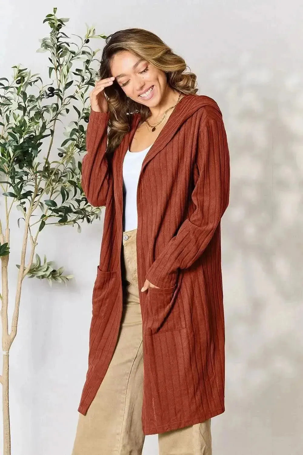 Basic Bae Full Size Hooded Sweater Cardigan - Bad Moms Club