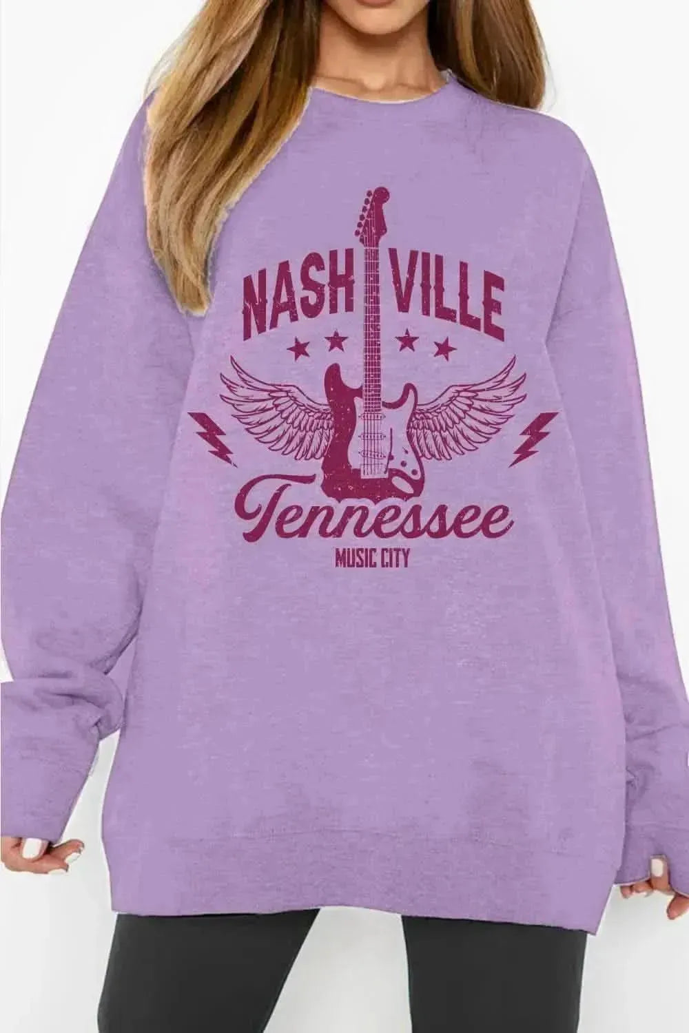 Simply Love Simply Love Full Size NASHVILLE TENNESSEE MUSIC CITY Graphic Sweatshirt - Bad Moms Club