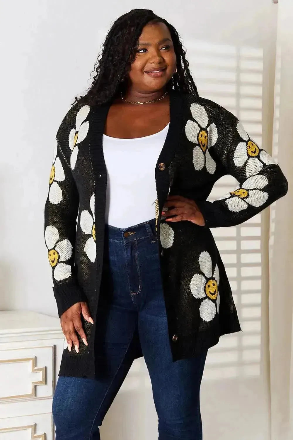 Floral Button Down Longline Cardigan - Bad Moms Club