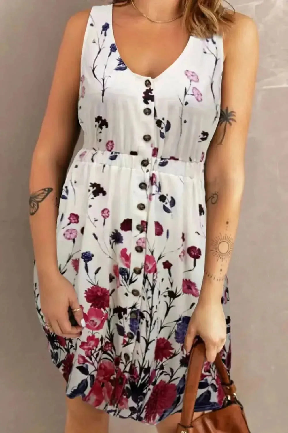 Double Take Scoop Neck Buttoned Sleeveless Magic Dress with Pockets - Bad Moms Club