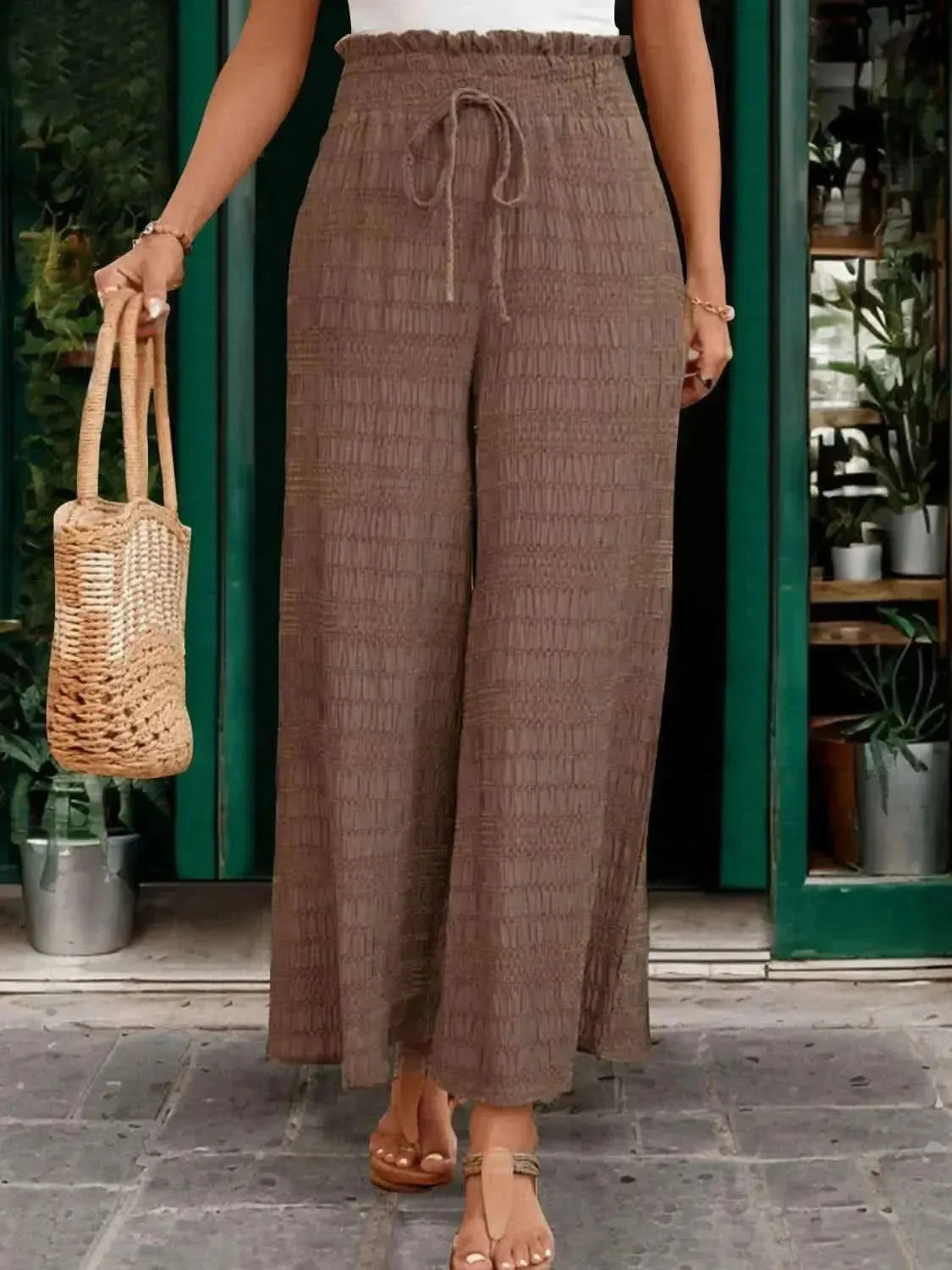 Perfee Tied Wide Leg Pants - Bad Moms Club