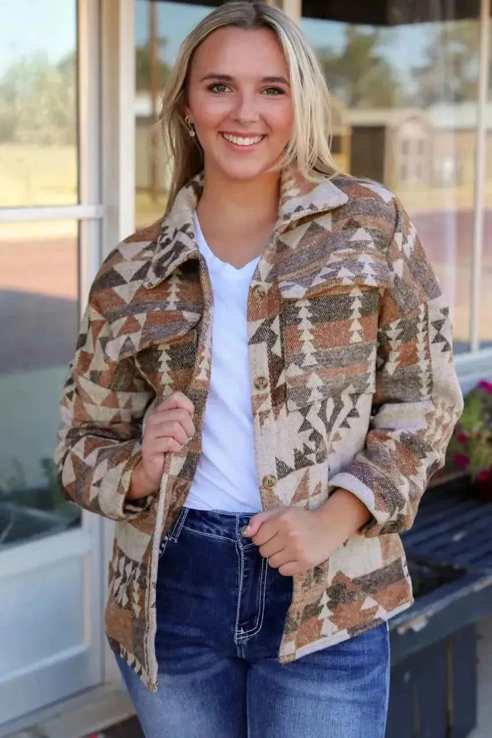 Geometric Dropped Shoulder Collared Jacket - Bad Moms Club