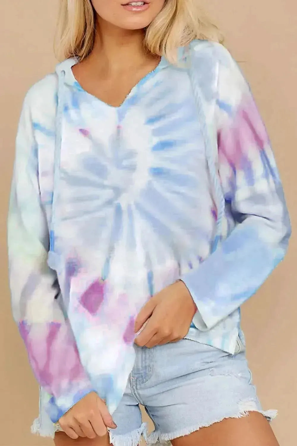 Drawstring Tie-Dye Long Sleeve Hoodie - Bad Moms Club