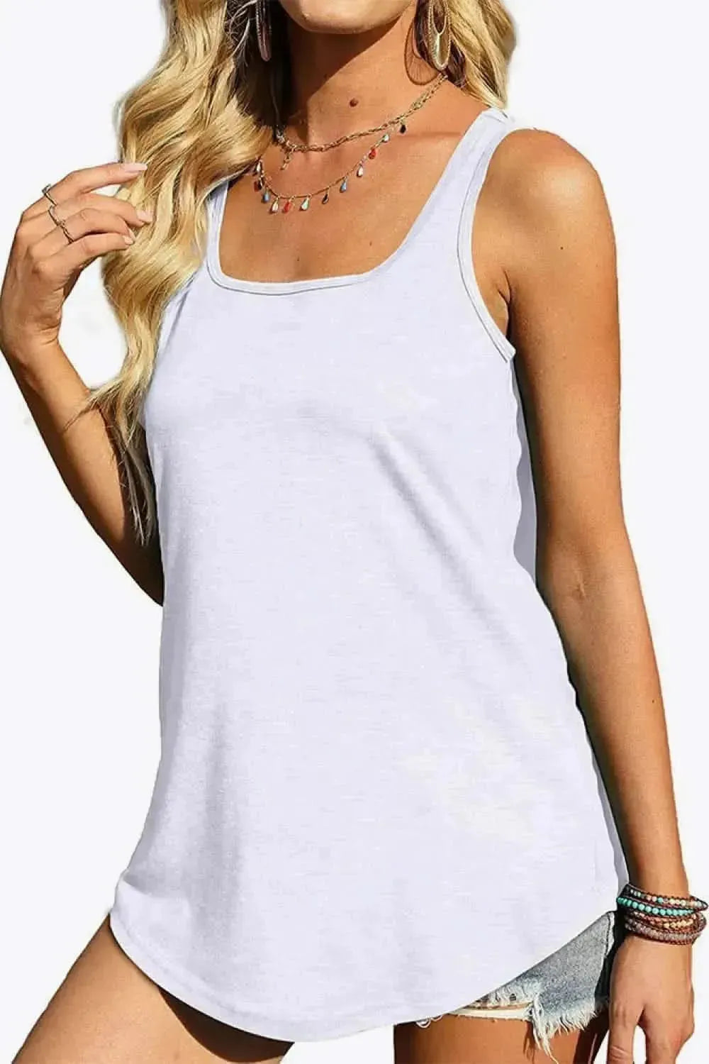 Curved Hem Square Neck Tank - Bad Moms Club