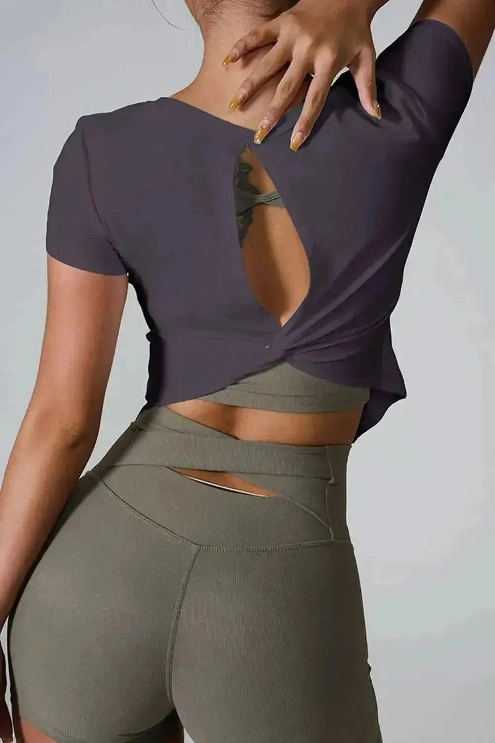 Cutout Round Neck Short Sleeve Active T-Shirt - Bad Moms Club