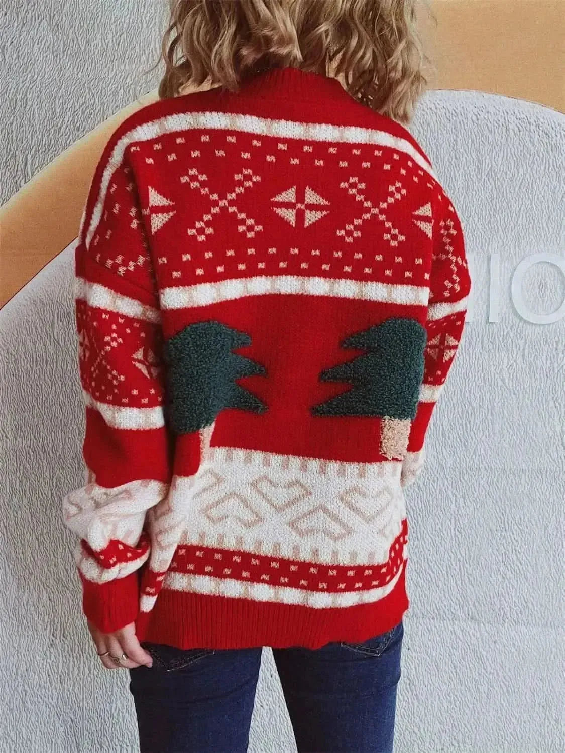 Christmas Tree Mock Neck Long Sleeve Sweater - Bad Moms Club