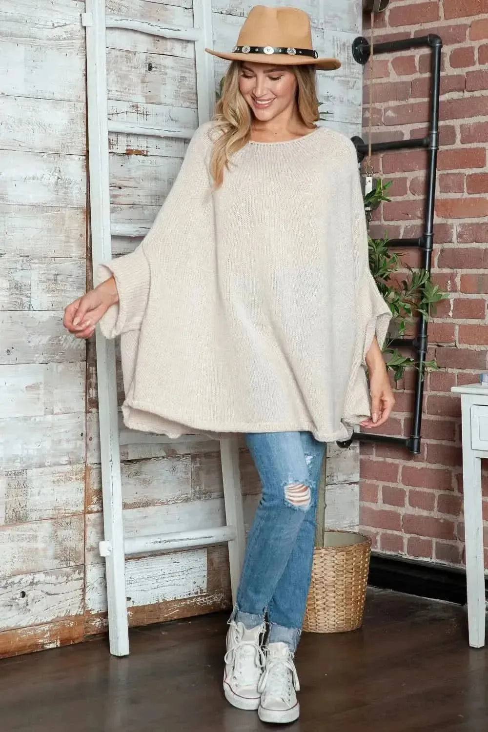 Round Neck Batwing Sleeve Sweater - Bad Moms Club