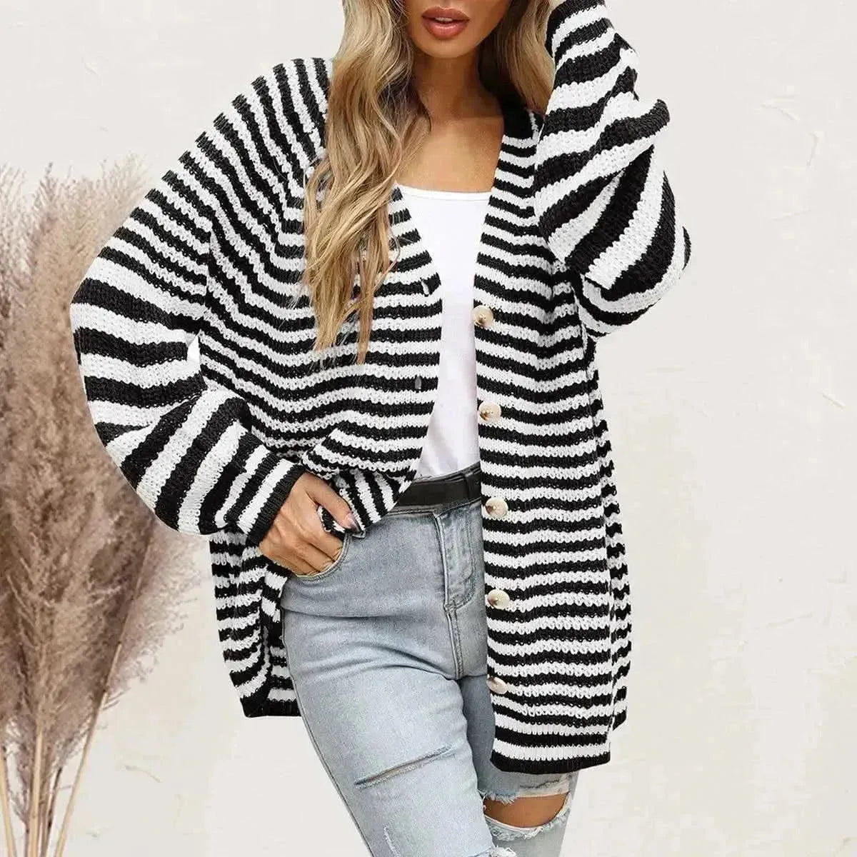 Striped Button Down Long Sleeve Cardigan - Bad Moms Club