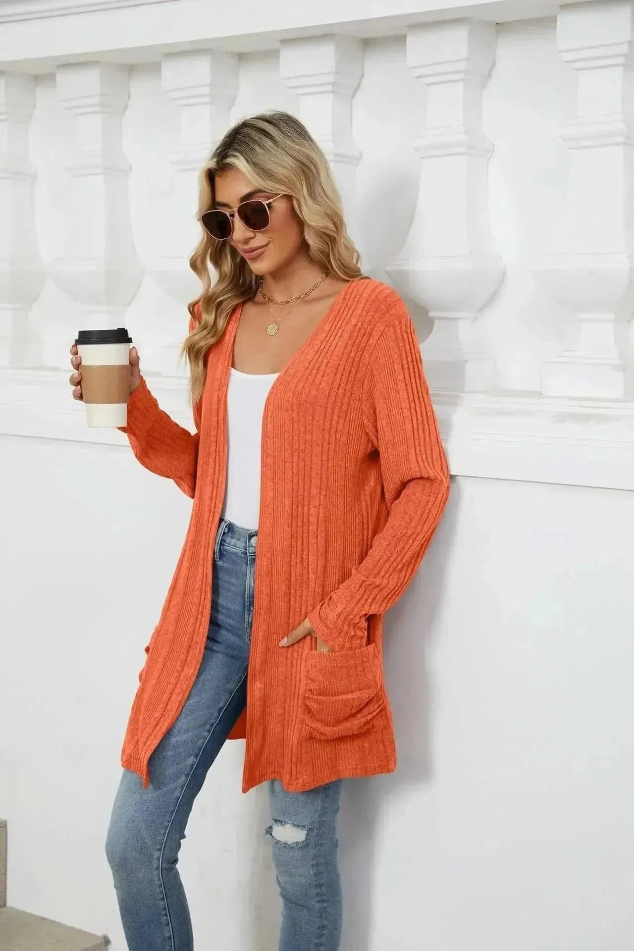 Pocketed Open Front Long Sleeve Cardigan - Bad Moms Club