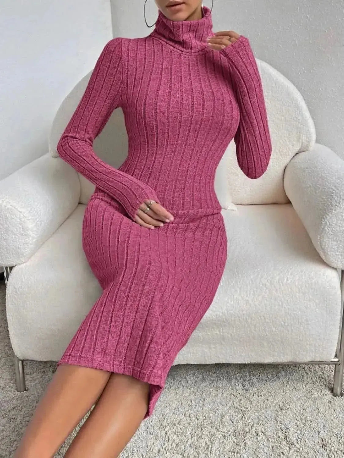 Turtleneck Long Sleeve Midi Sweater Dress - Bad Moms Club