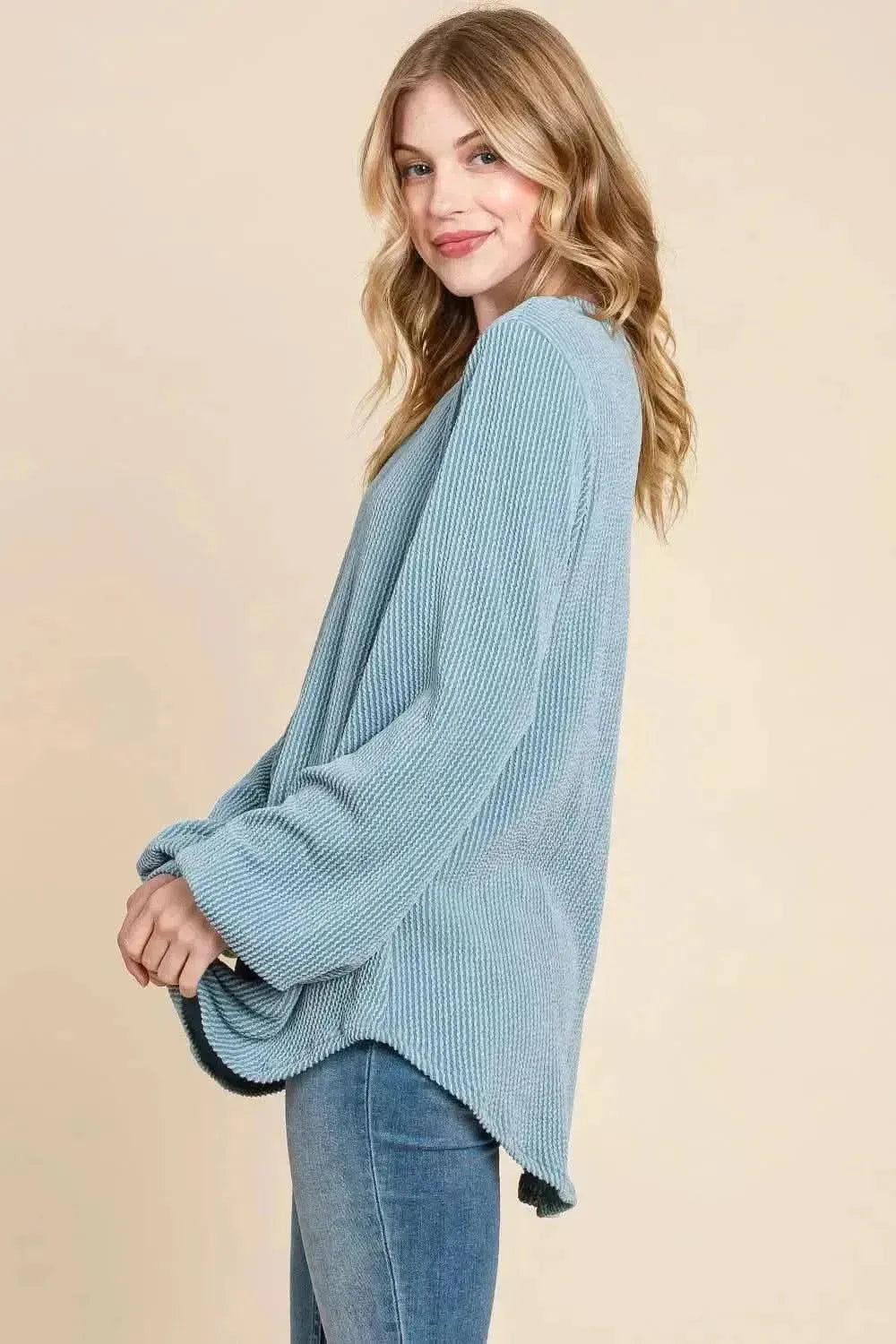 BOMBOM Long Sleeve Curved Hem Ribbed T-Shirt - Bad Moms Club