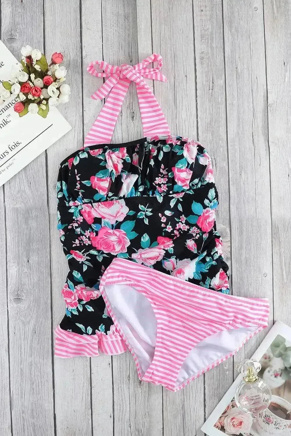 Mixed Print Tie-Back Two-Piece Swimsuit - Bad Moms Club