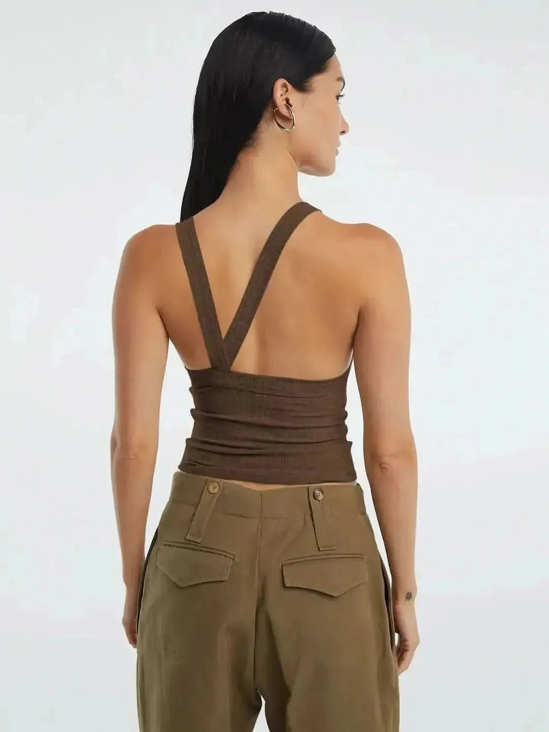 Halter Neck Ribbed Cropped Top - Bad Moms Club