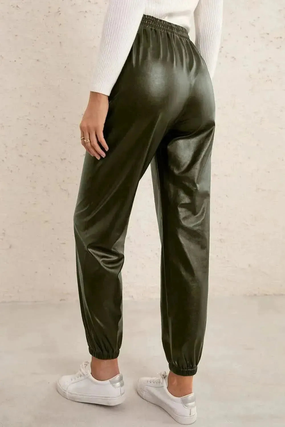 Ivy Lane Elastic Waist PU Leather Joggers - Bad Moms Club