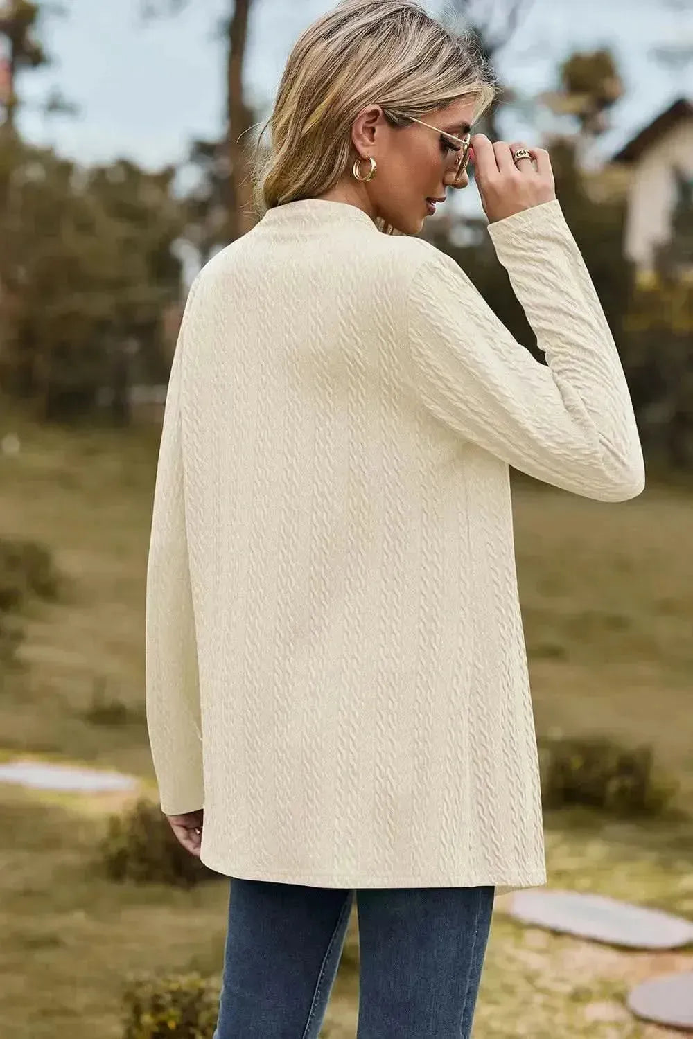 Textured Open Front Long Sleeve Cardigan - Bad Moms Club