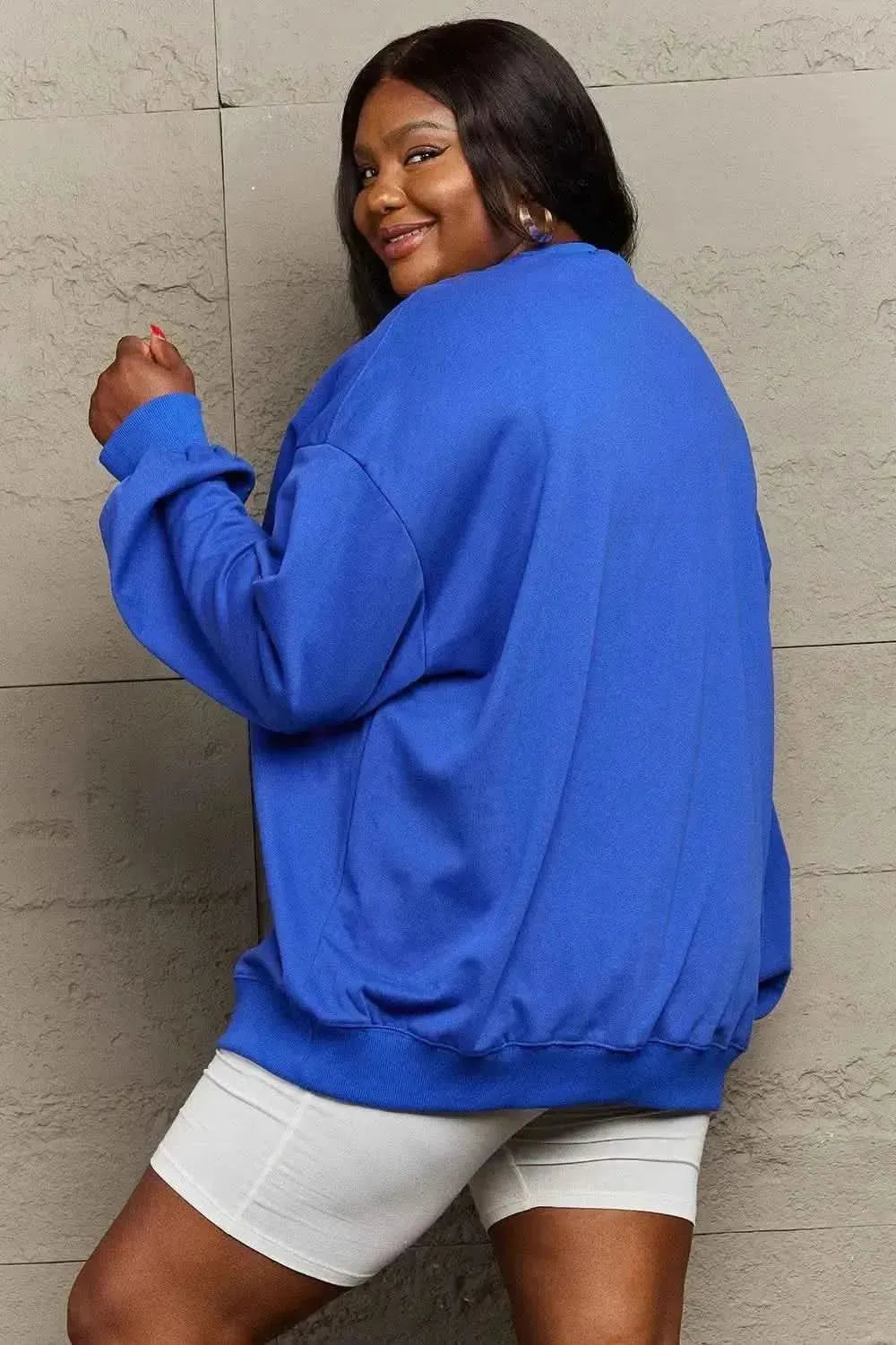 Simply Love Full Size Graphic Drop Shoulder Sweatshirt - Bad Moms Club