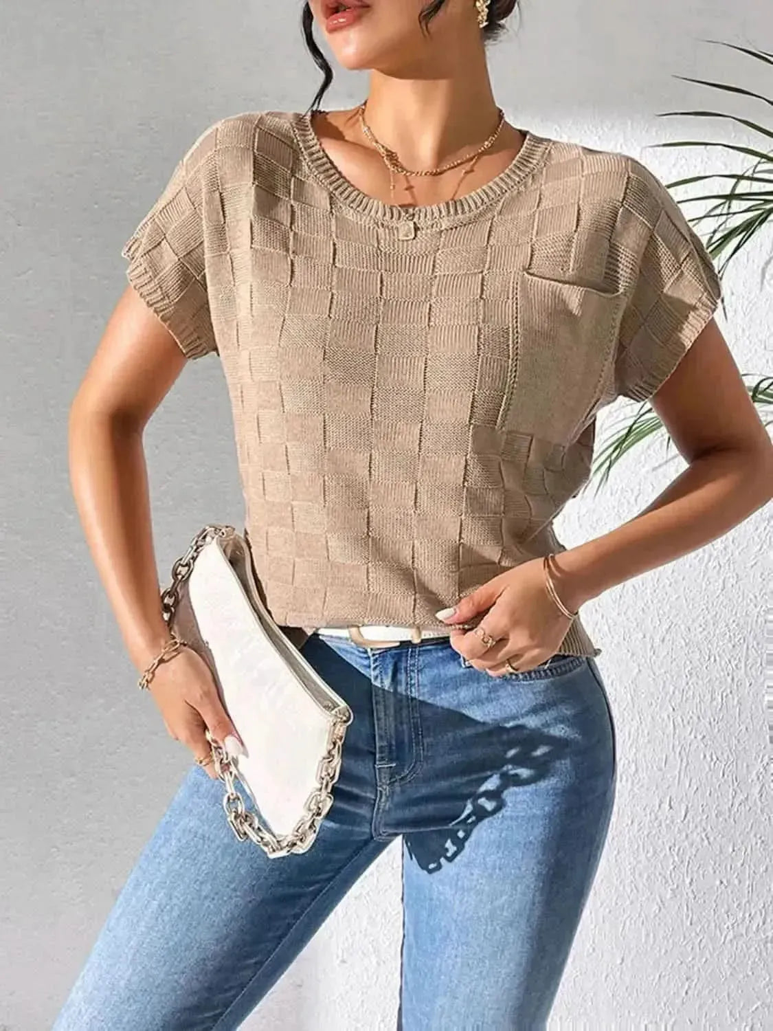 Round Neck Short Sleeve Knit Top - Bad Moms Club