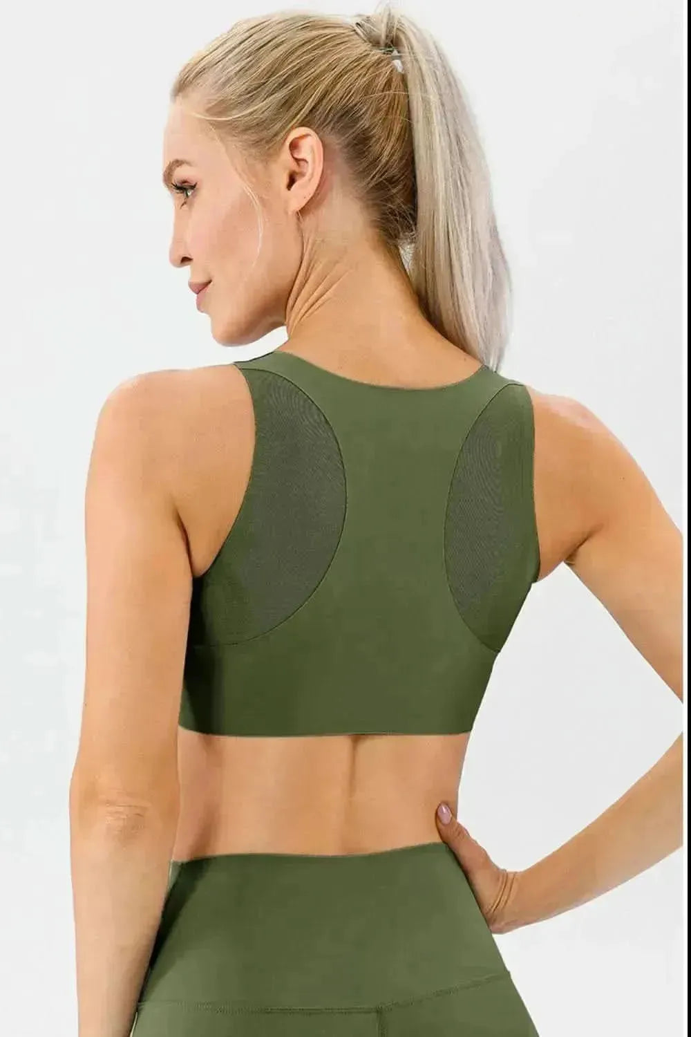 Round Neck Wide Strap Active Bra - Bad Moms Club