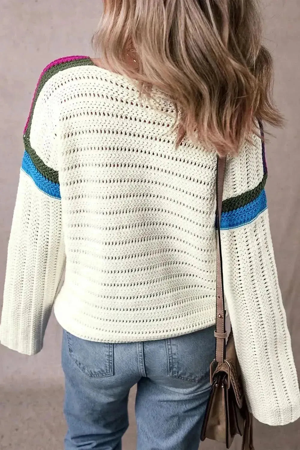 Flower Round Neck Long Sleeve Sweater - Bad Moms Club