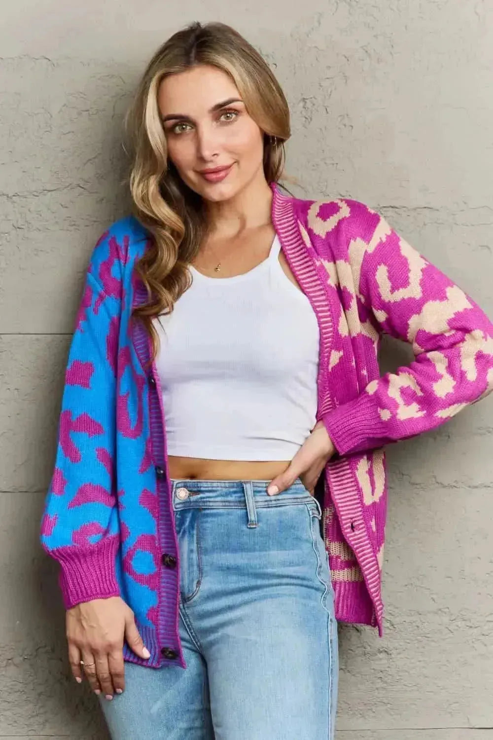 Leopard Button Front Ribbed Trim Cardigan - Bad Moms Club