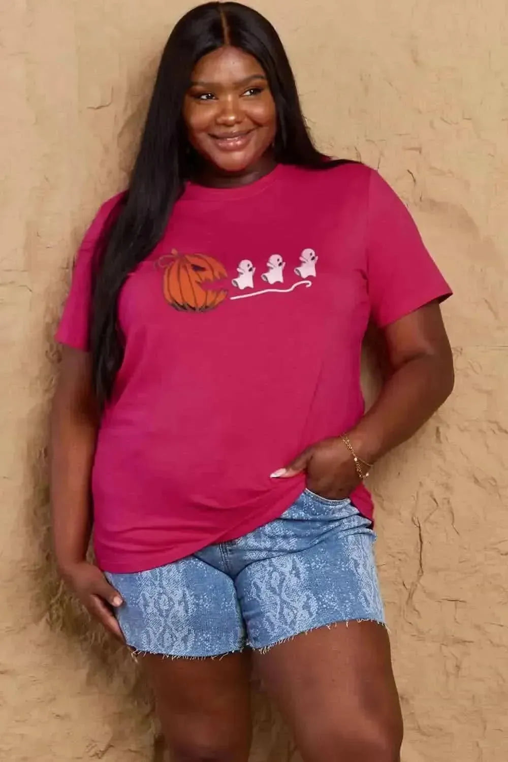 Simply Love Full Size Jack-O'-Lantern Graphic Cotton T-Shirt - Bad Moms Club