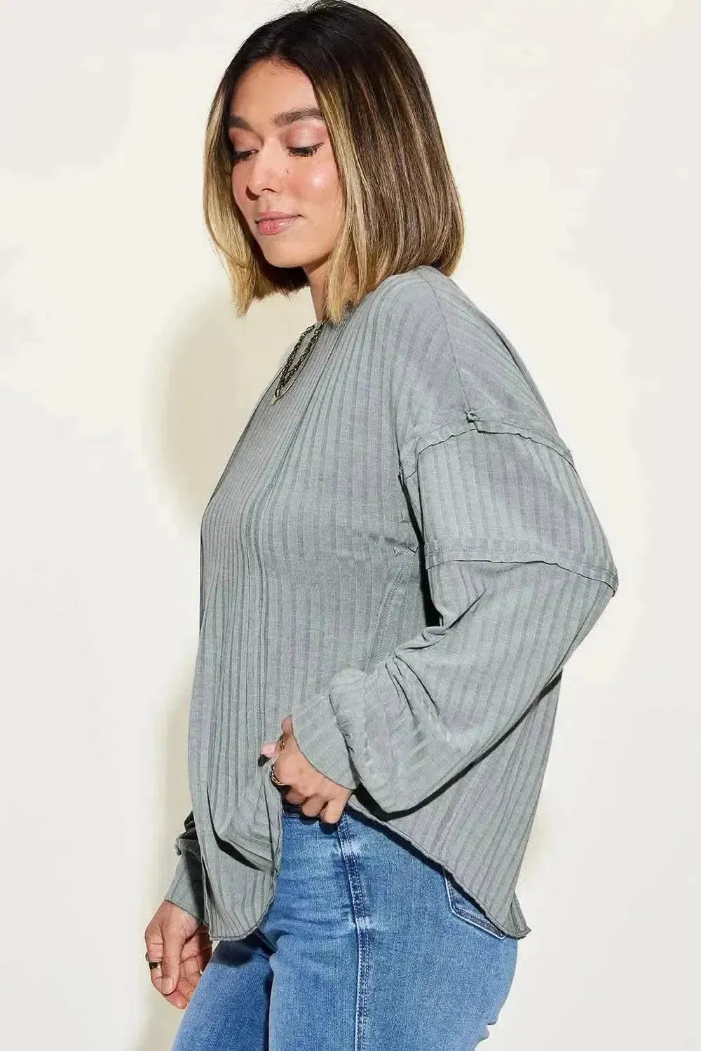 Basic Bae Full Size Ribbed Round Neck Long Sleeve T-Shirt - Bad Moms Club
