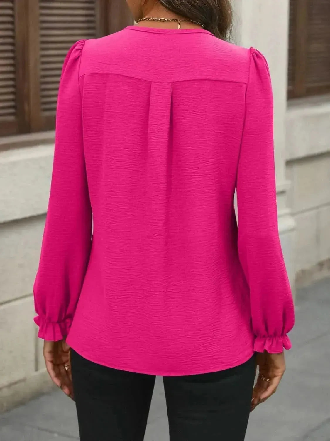 Notched Flounce Sleeve Blouse - Bad Moms Club