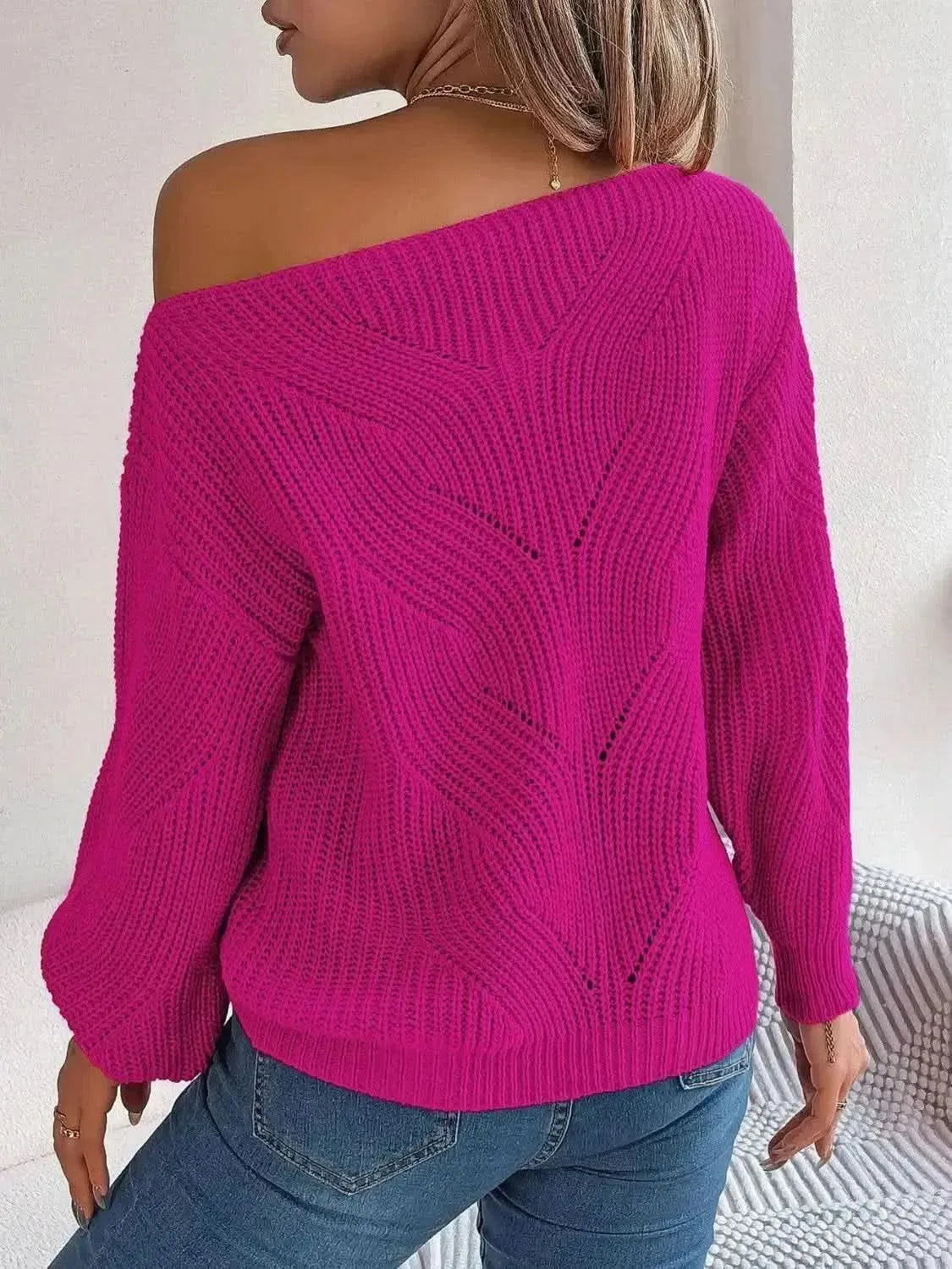 Openwork Long Sleeve Sweater - Bad Moms Club