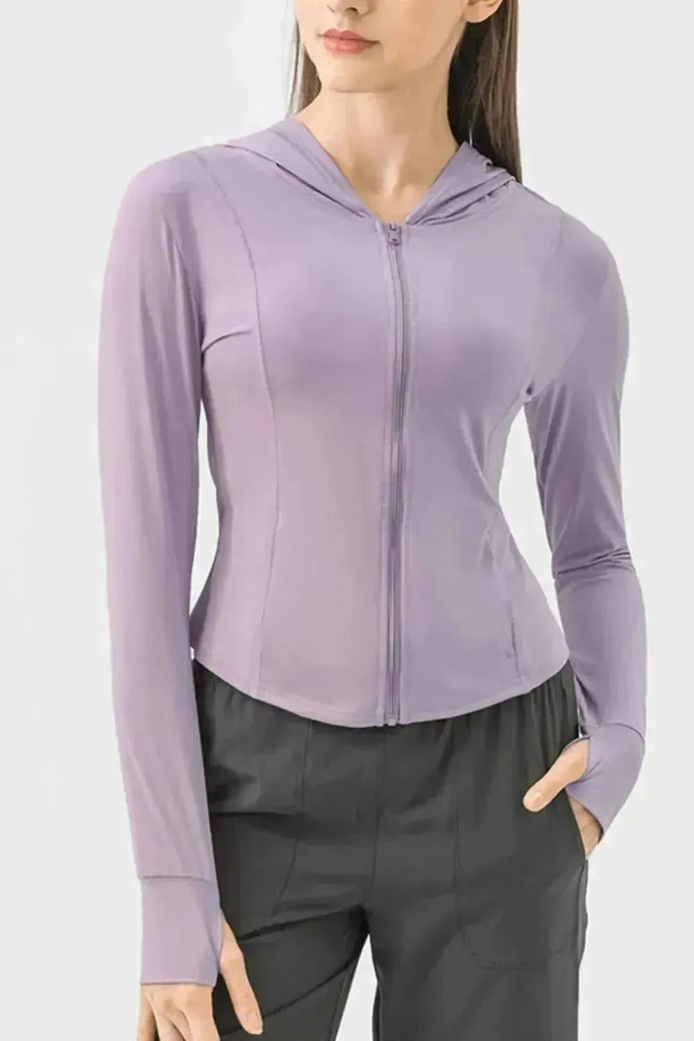 Pocketed Zip Up Hooded Long Sleeve Active Outerwear - Bad Moms Club