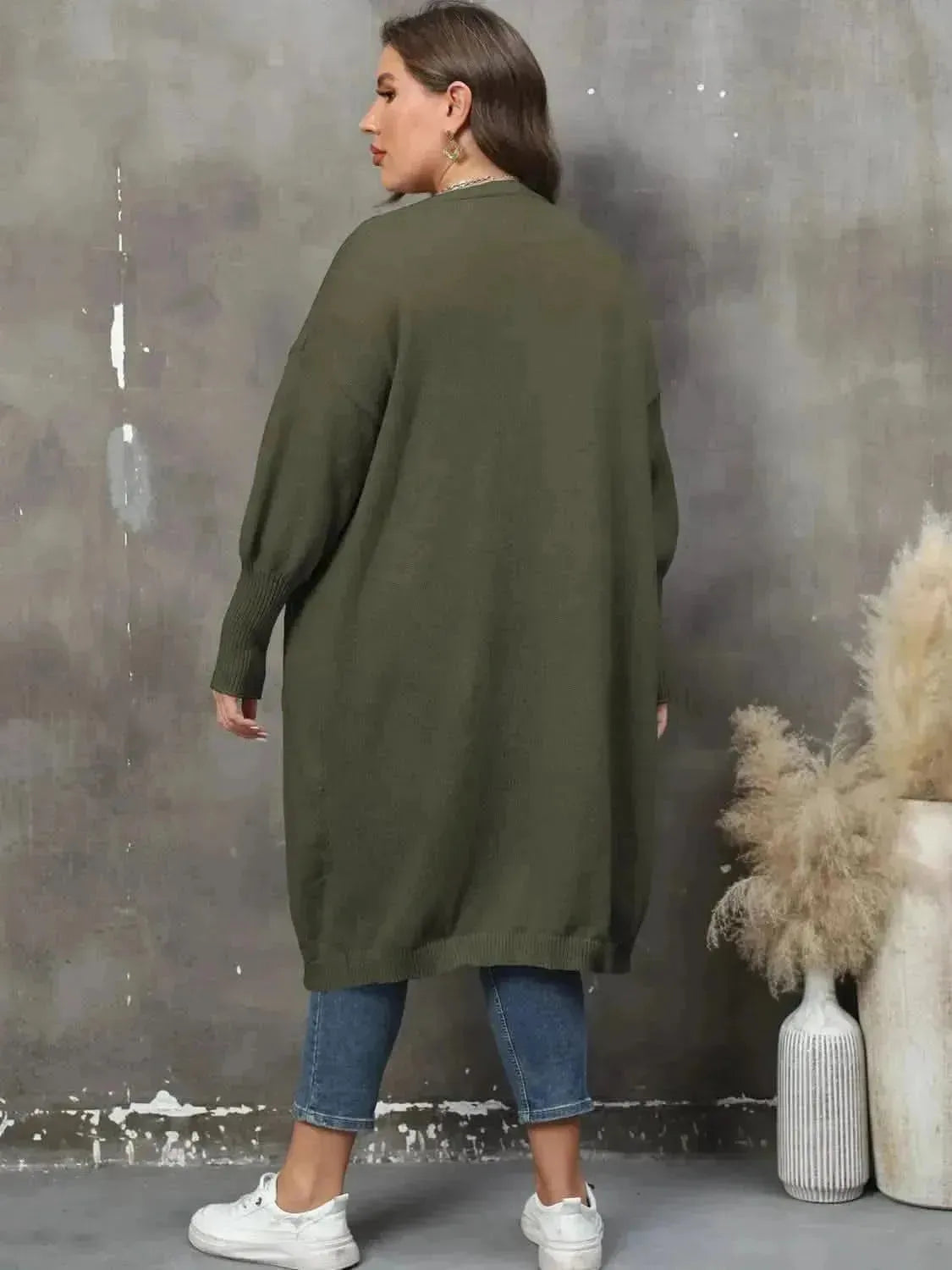 Plus Size Long Sleeve Pocketed Cardigan - Bad Moms Club