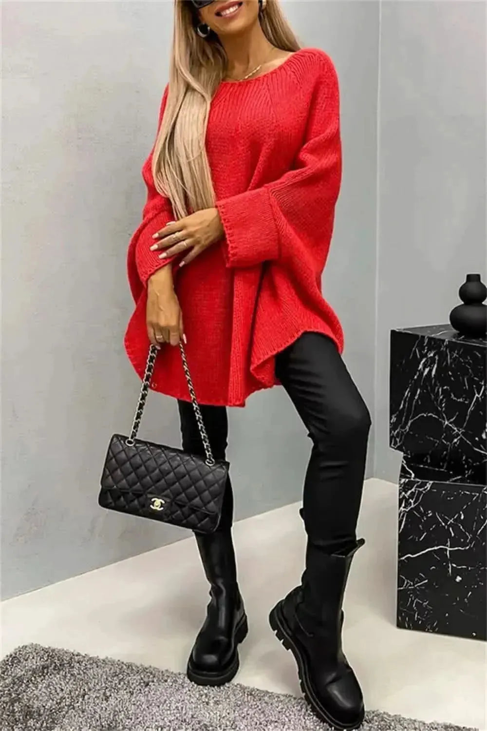 Round Neck Batwing Sleeve Sweater - Bad Moms Club